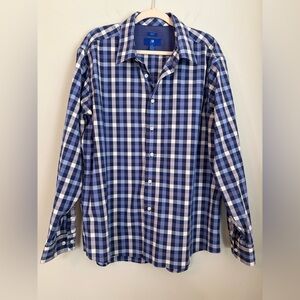 Egara Men's Slim Fit No-Iron Long Sleeve Blue White Dress Shirt, Size XXL